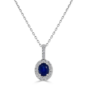 14K Gold, Oval Sapphire & Diamond Pendant