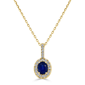 14K Gold, Oval Sapphire & Diamond Pendant