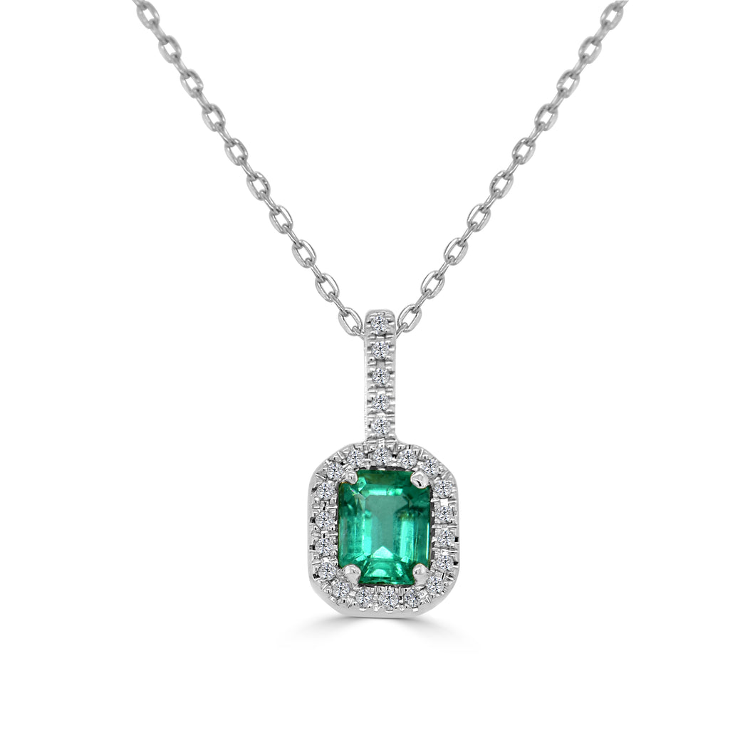 14K Gold, Emerald & Diamond Octagon Pendant