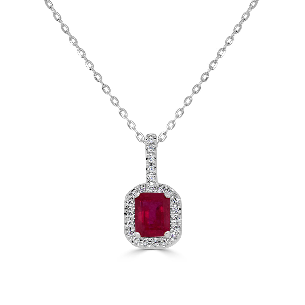 14K Gold, Diamond & Ruby Octagon Pendant