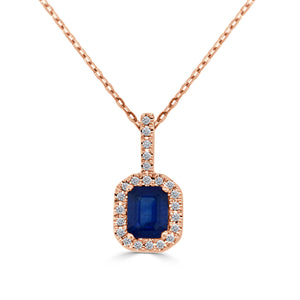 14K Gold, Diamond & Blue Sapphire Octagon Pendant