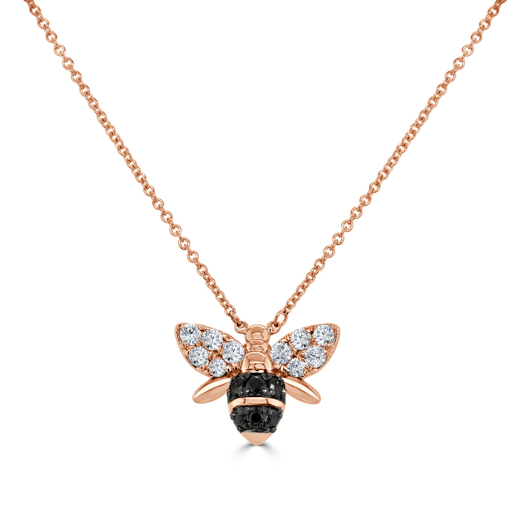 14k Gold Black & Diamond Bumble Bee Necklace
