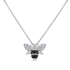14k Gold Black & Diamond Bumble Bee Necklace