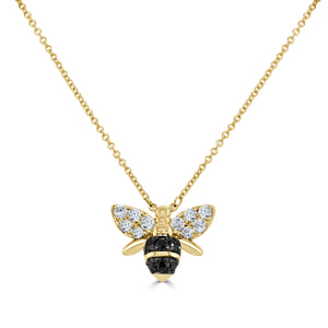 14k Gold Black & Diamond Bumble Bee Necklace