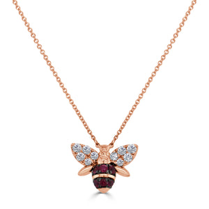 14k Gold Ruby & Diamond Bumble Bee Necklace