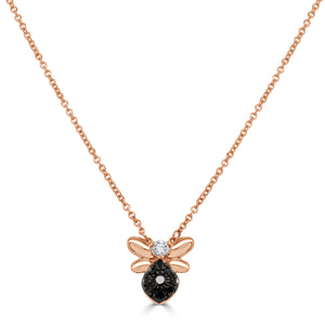 14k Gold Black & White Bumble Bee Necklace