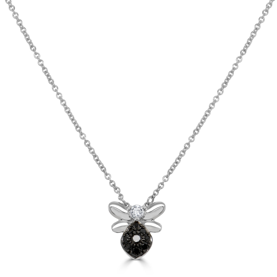 14k Gold Black & White Bumble Bee Necklace