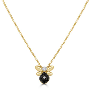 14k Gold Black & White Bumble Bee Necklace