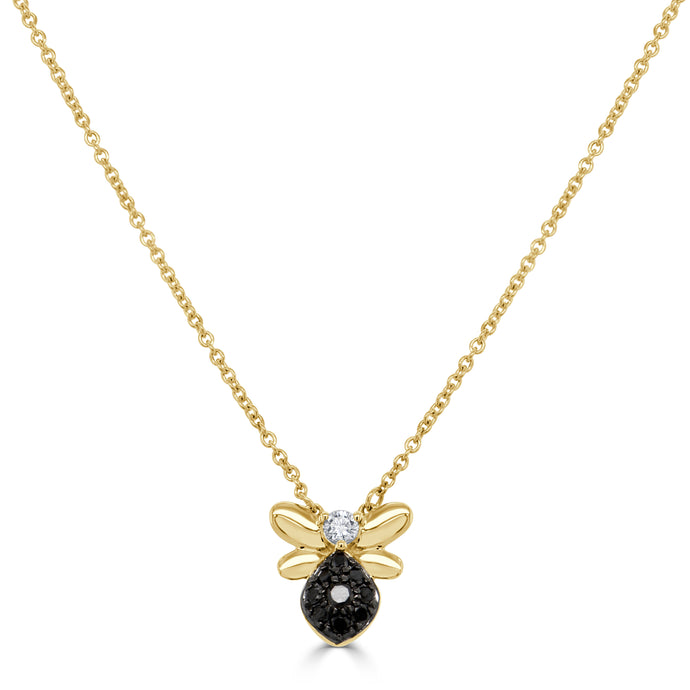 14k Gold Black & White Bumble Bee Necklace