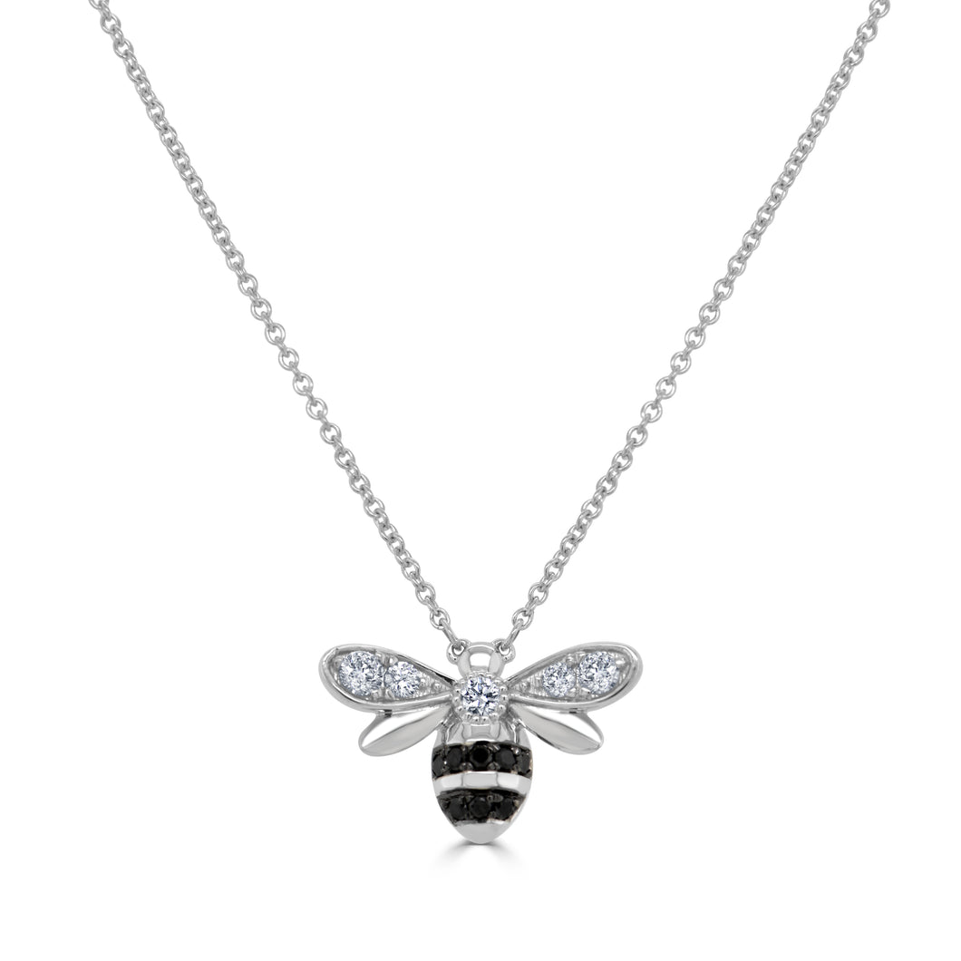 14K Gold Black & White Diamond Bumble Bee Necklace