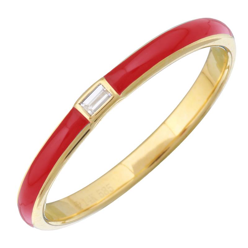 14k Gold & Diamond Red Enamel Ring