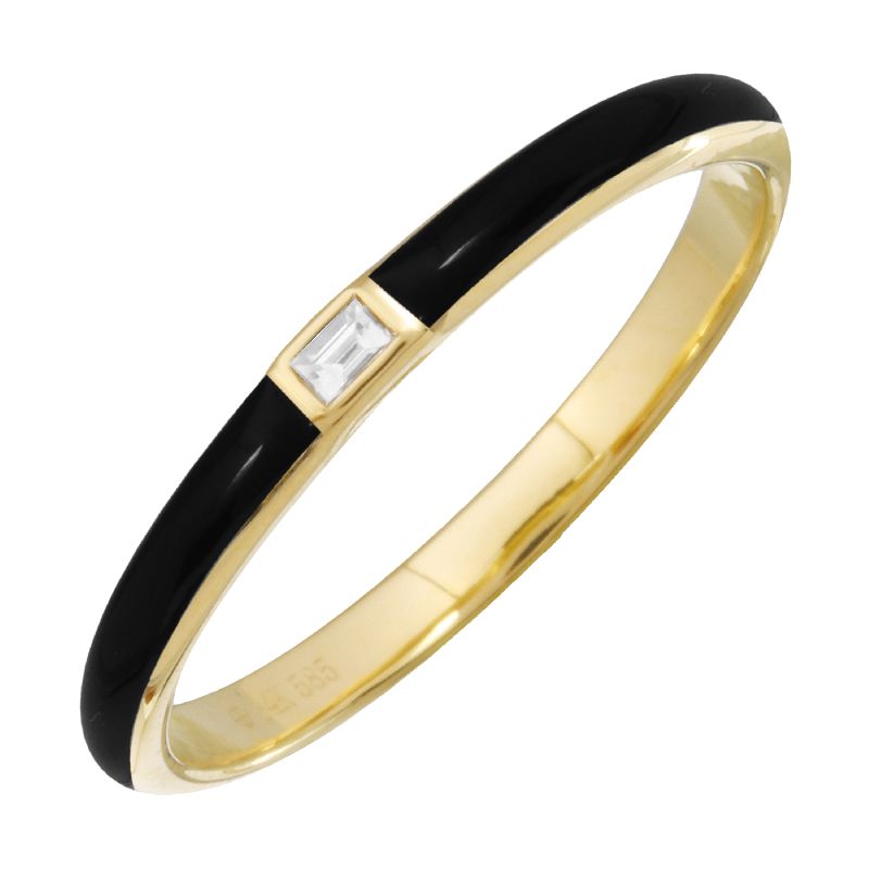 14k Gold & Diamond Black Enamel Ring