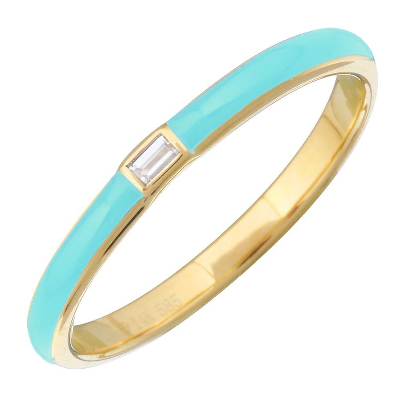 14k Gold & Diamond Turquoise Enamel Ring