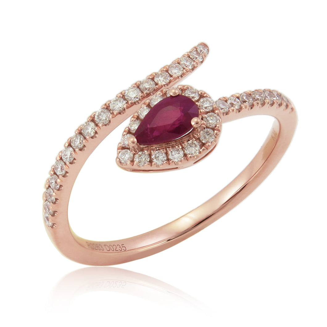 18k Gold Pear-Shaped Ruby & Diamond Wrap Ring