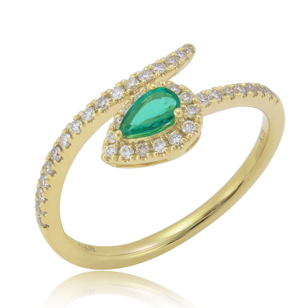 18k Gold Pear-Shaped Green Emerald & Diamond Wrap Ring