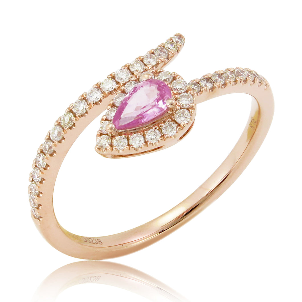 18k Gold Pear-Shaped Pink Sapphire & Diamond Wrap Ring