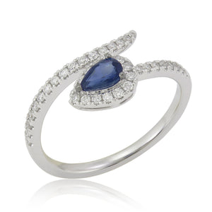 18k Gold Pear-Shaped Blue Sapphire & Diamond Wrap Ring