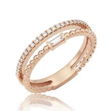 Load image into Gallery viewer, 18k Gold &amp; Baguette Diamond Beaded Double Row Ring