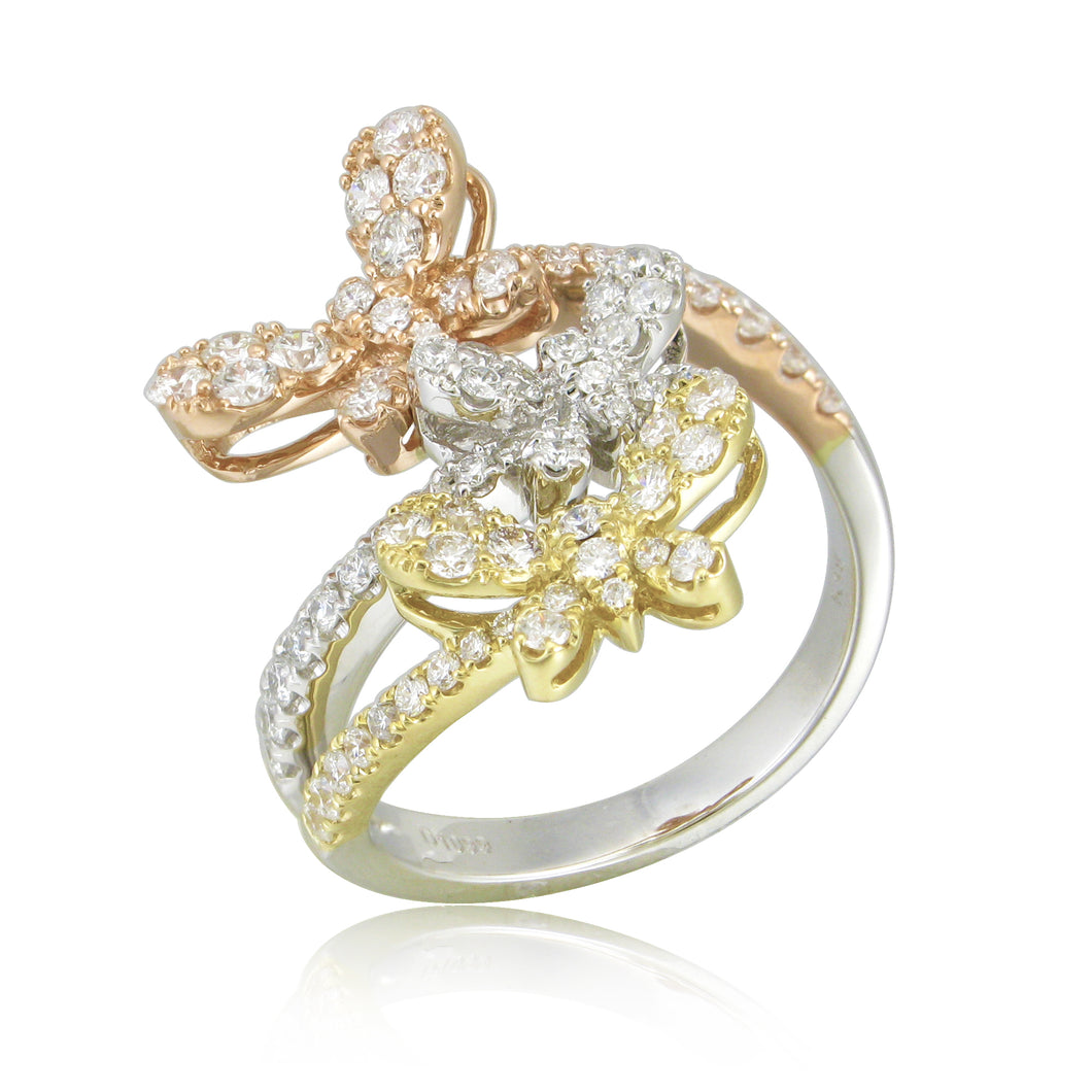18k Tri-Color Gold & Diamond Butterfly Ring