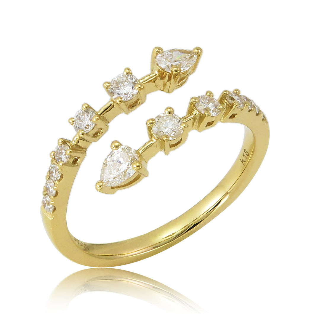18k Gold Round & Pear-Shape Diamond Open Wrap Ring