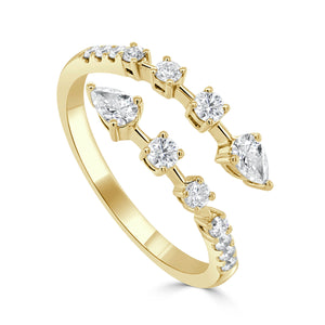 18k Gold Round & Pear-Shape Diamond Open Wrap Ring