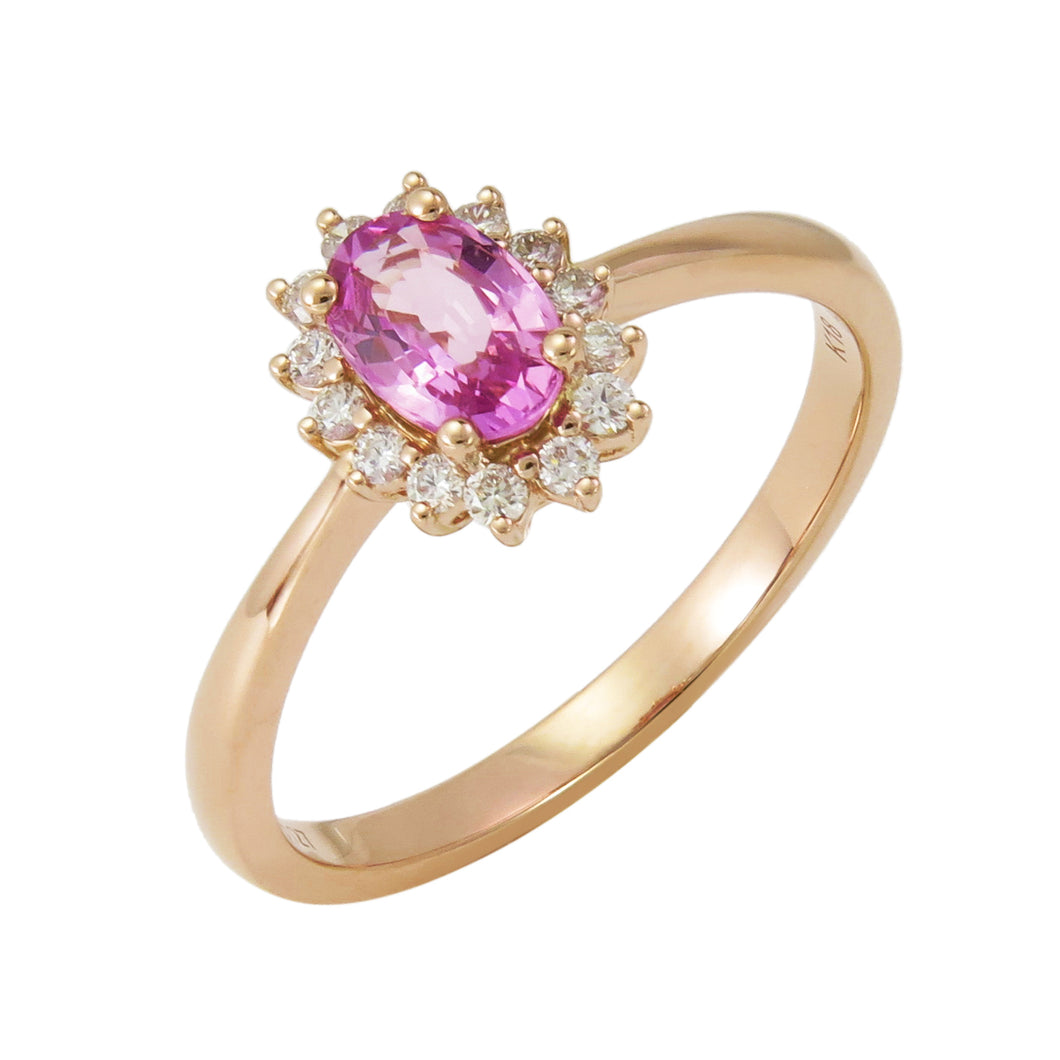 18k Gold Pink Sapphire & Diamond Ring