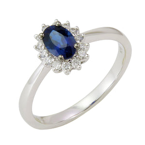 18k Gold Oval Blue Sapphire & Diamond Ring