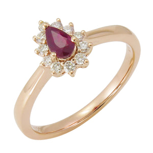 18k Gold Pear-Shaped Ruby & Diamond Ring