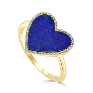 14k Gold Diamond & Lapis Heart Ring