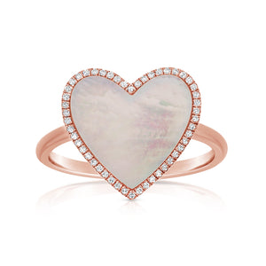 14k Gold Diamond & Pearl Heart Ring