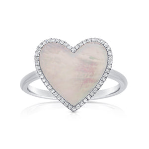 14k Gold Diamond & Pearl Heart Ring