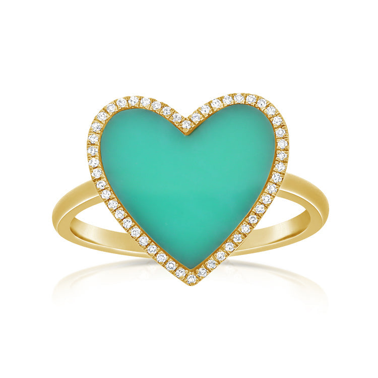 14k Gold Diamond & Turquoise Heart Ring