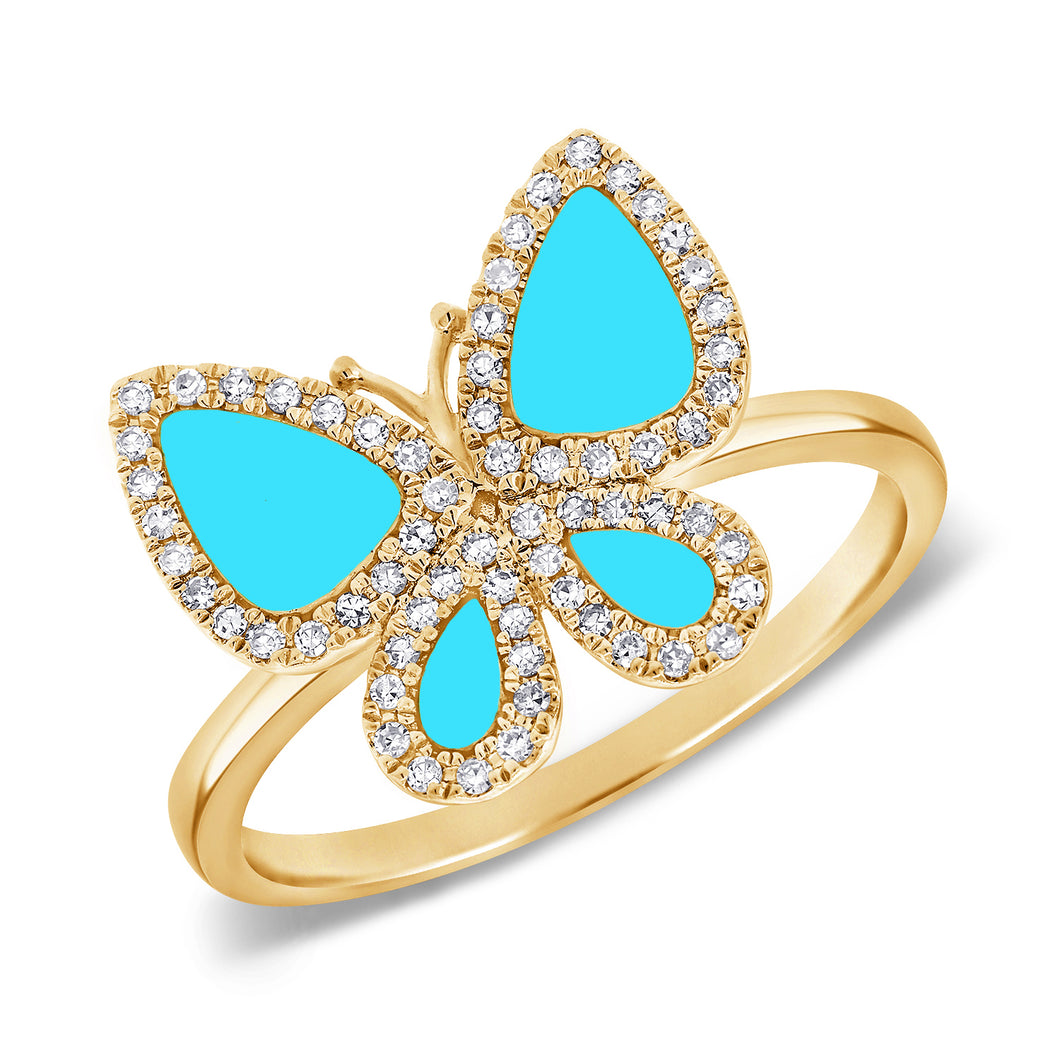 14K Gold, Diamond & Turquoise Butterfly Diamond Ring