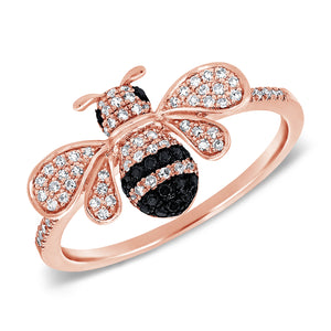 14k Gold Diamond & Black Diamond Bumble Bee Ring