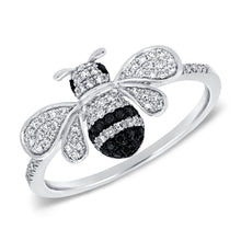 Load image into Gallery viewer, 14k Gold Diamond &amp; Black Diamond Bumble Bee Ring