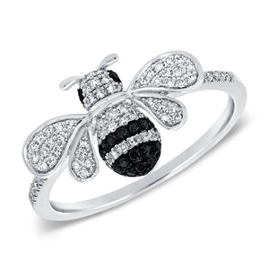 14k Gold Diamond & Black Diamond Bumble Bee Ring
