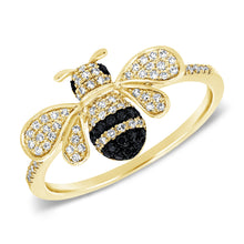 Load image into Gallery viewer, 14k Gold Diamond &amp; Black Diamond Bumble Bee Ring