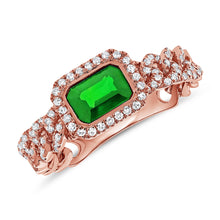 Load image into Gallery viewer, 14k Gold Green Emerald &amp; Diamond Link Ring