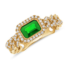 Load image into Gallery viewer, 14k Gold Green Emerald &amp; Diamond Link Ring