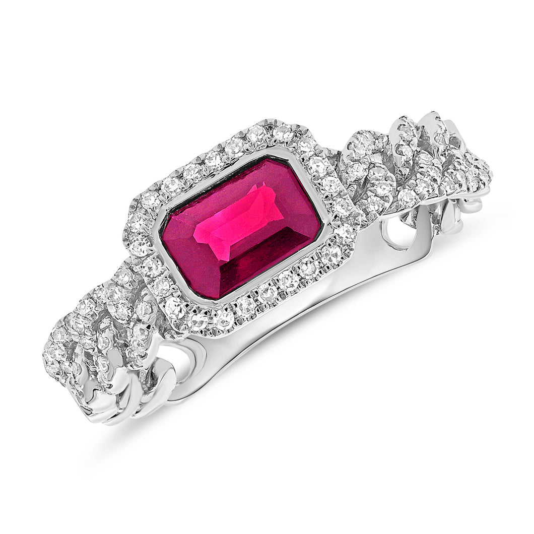 14k Gold Pink Sapphire & Diamond Link Ring