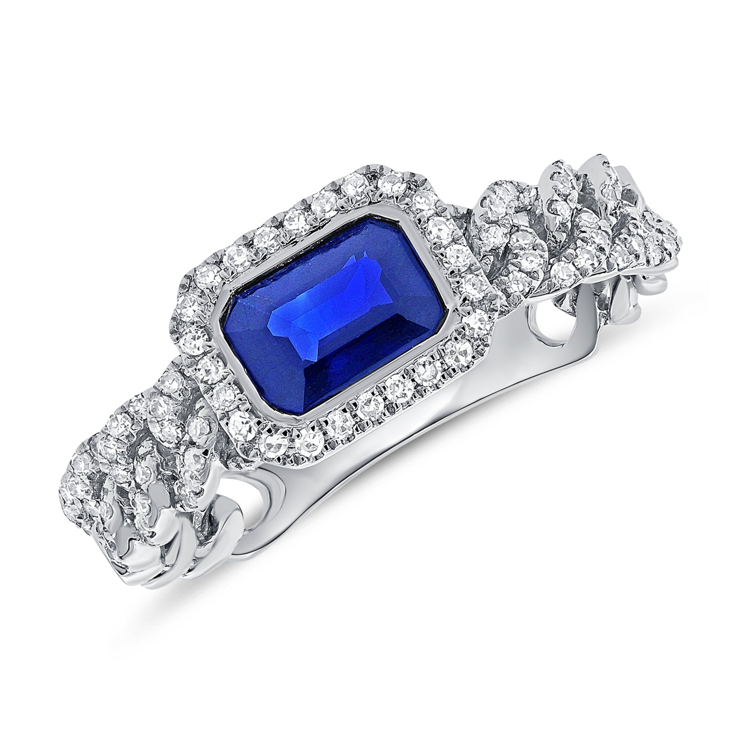14k Gold Sapphire & Diamond Link Ring