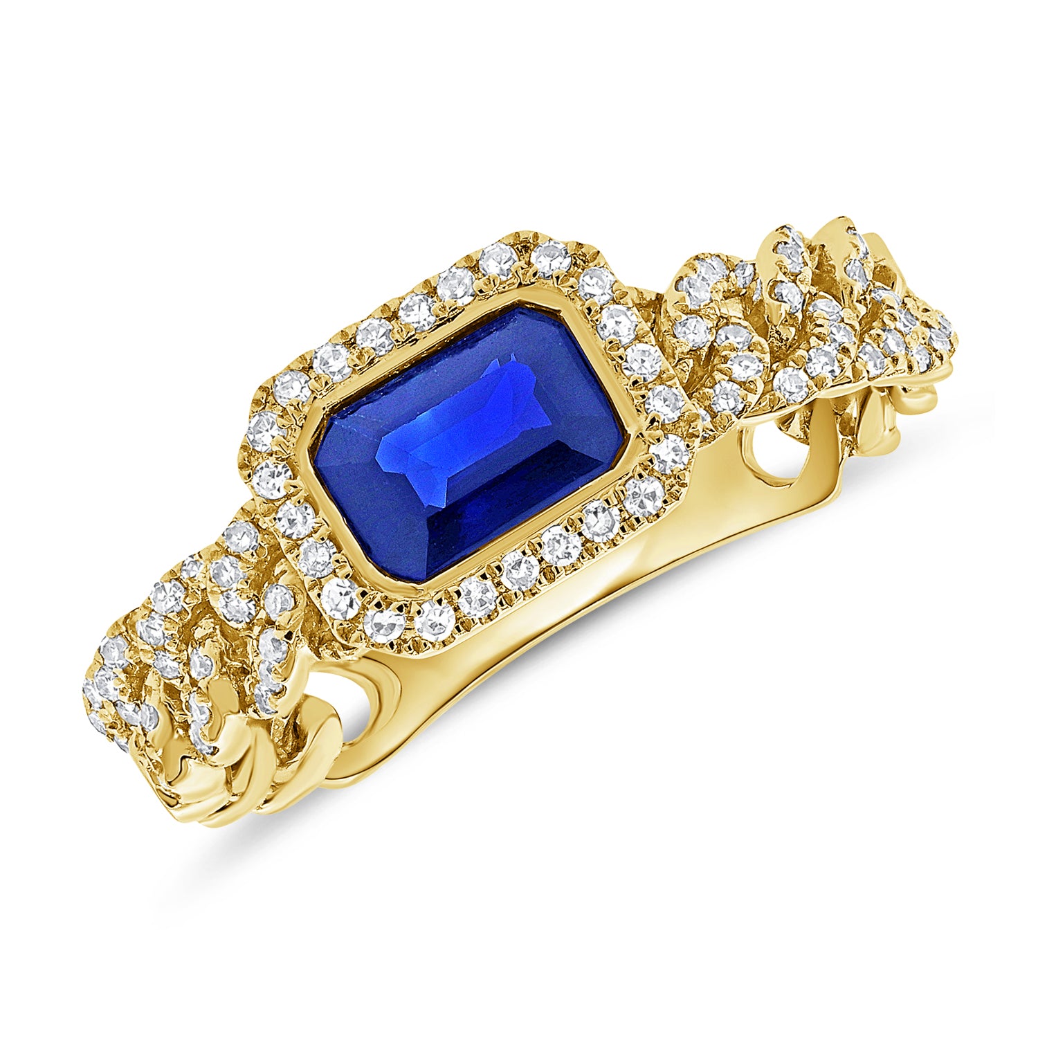 14k Gold Sapphire & Diamond Link Ring