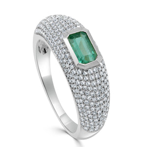 14k Gold Green Emerald & Diamond Ring