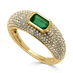 14k Gold Green Emerald & Diamond Ring
