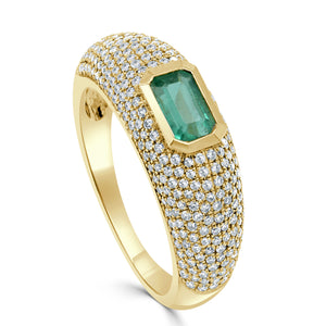 14k Gold Green Emerald & Diamond Ring