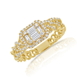 14k Gold & Baguette Diamond Link Ring