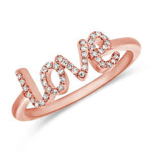 14k Gold & Diamond Script Love Ring