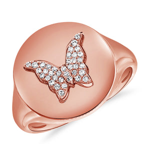 14k Gold & Diamond Butterfly Signet Ring