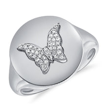 Load image into Gallery viewer, 14k Gold &amp; Diamond Butterfly Signet Ring