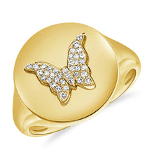 Load image into Gallery viewer, 14k Gold &amp; Diamond Butterfly Signet Ring